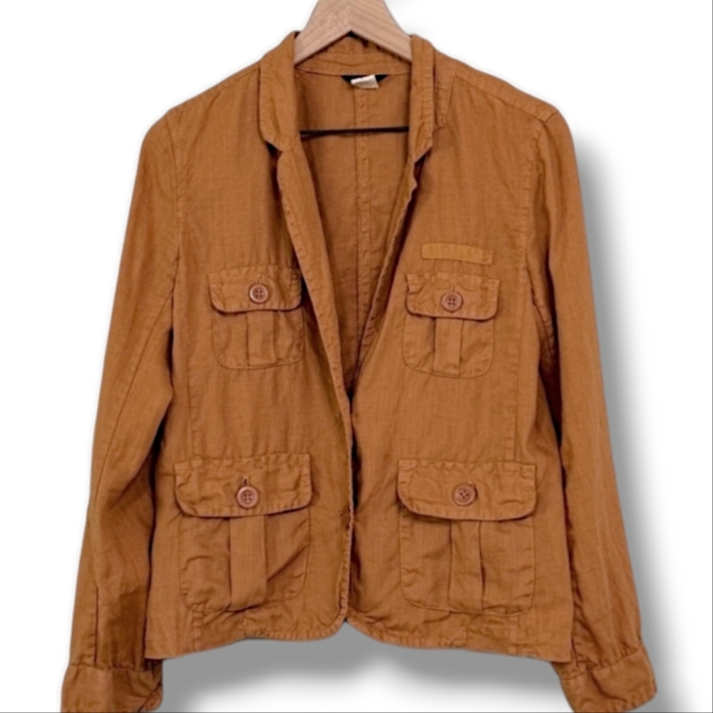 J Crew Natural Linen Vintage Safari Blazer, Pocket Utility Jacket - Picture 3 of 13
